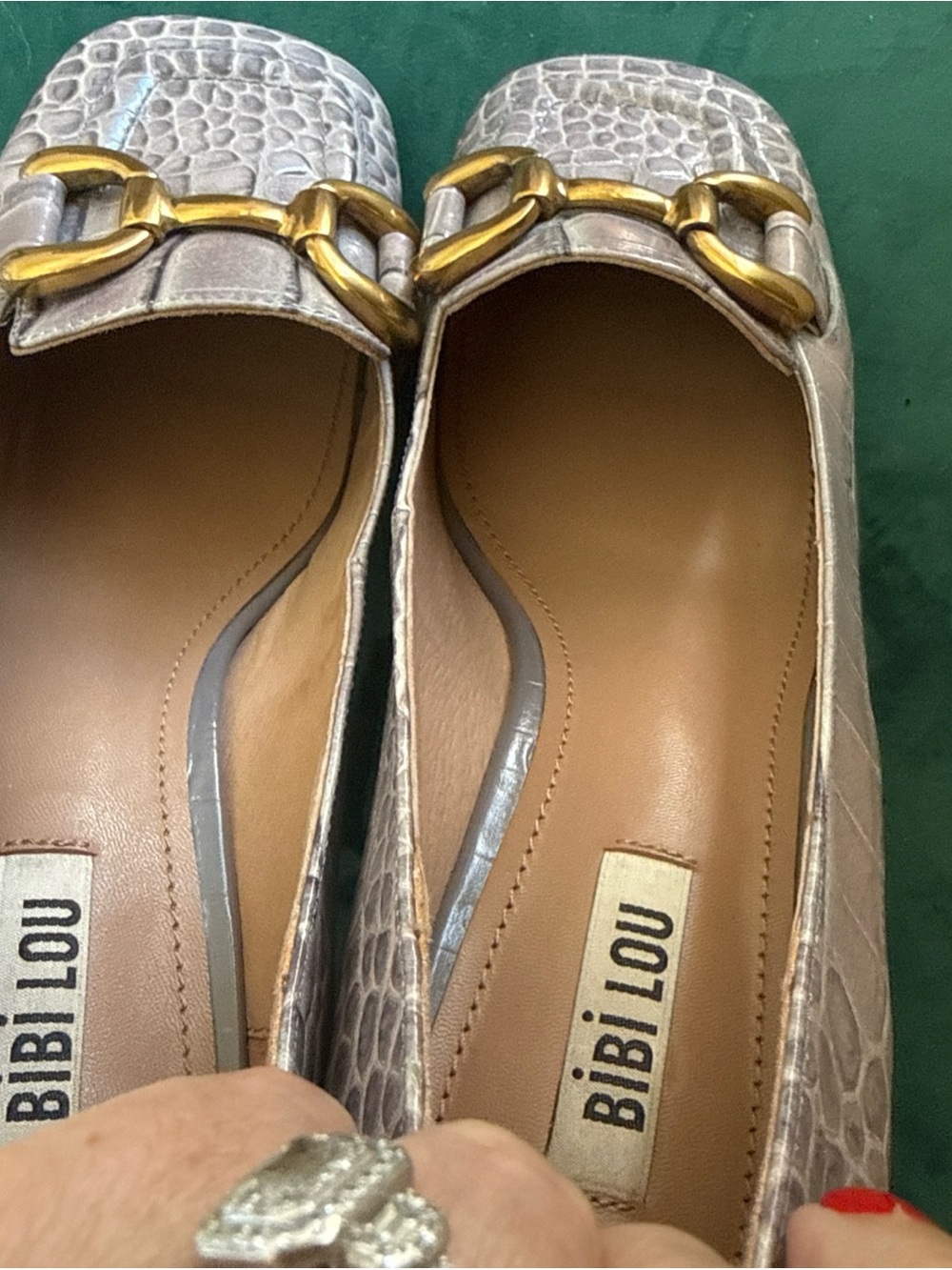Bibi Lou Anthropologie Gray Horsebit Moc Croc Heels - Picture 11 of 14